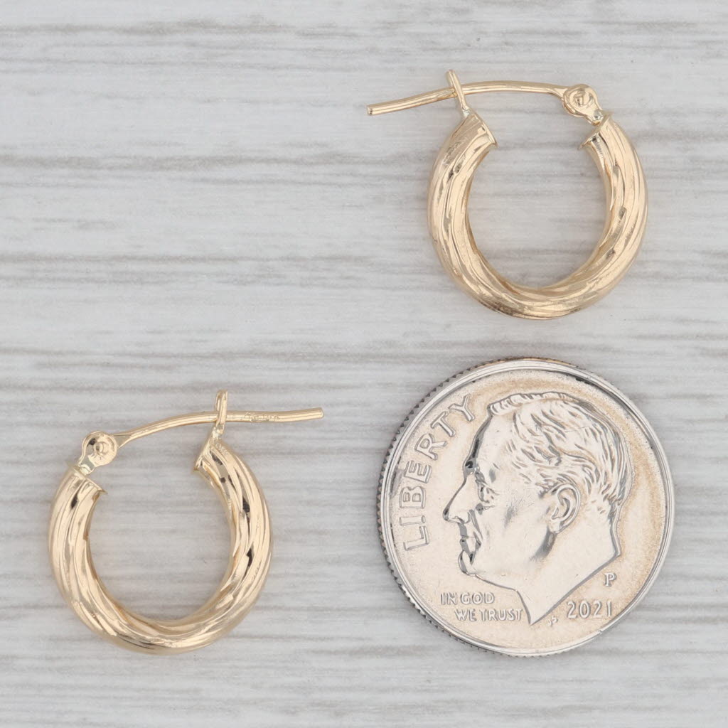 Gray Small Twist Hoop Earrings 14k Yellow Gold Snap Top Round Hoops