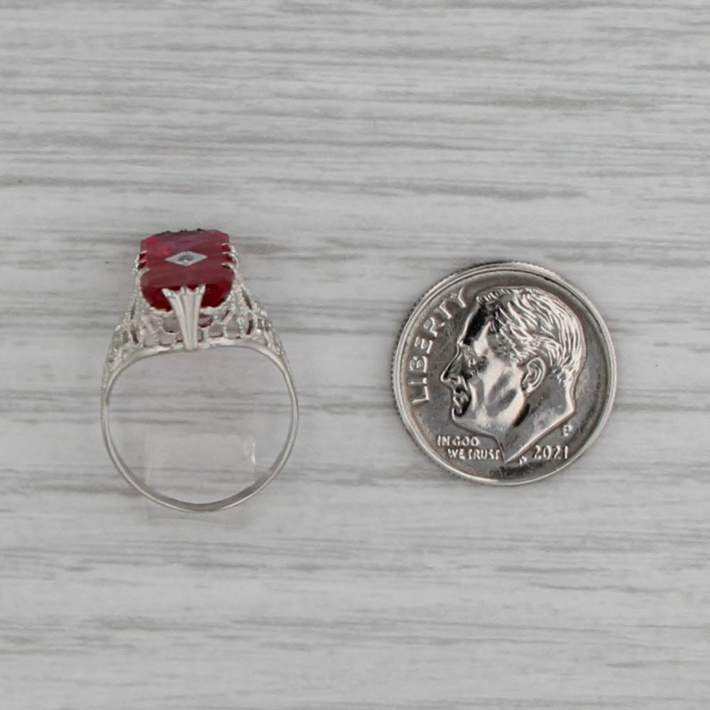 3.56ctw Vintage Ostby Barton Lab Created Ruby Signet Ring Diamond 14k Gold Sz 4