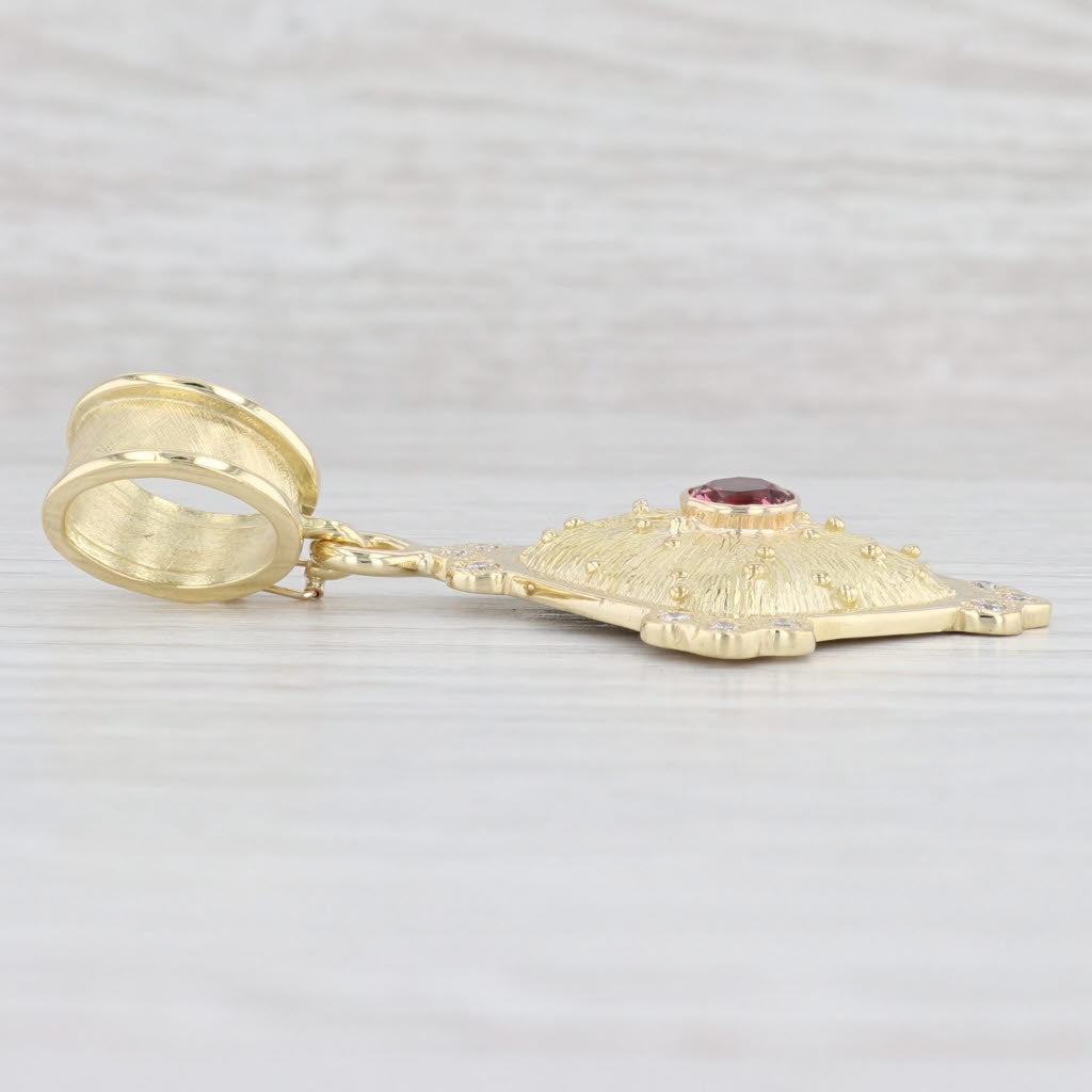 Light Gray 1.33ctw Pink Tourmaline Diamond Pendant 18k Gold Enhancer Custom Artisan Signed