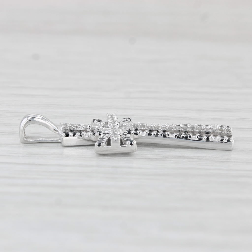 Light Gray 0.20ctw Black White Diamond Cross Pendant 10k White Gold