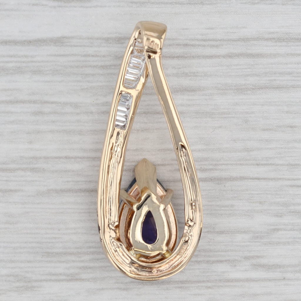 Gray 3.32ctw Pear Tanzanite Diamond Teardrop Pendant 14k Yellow Gold