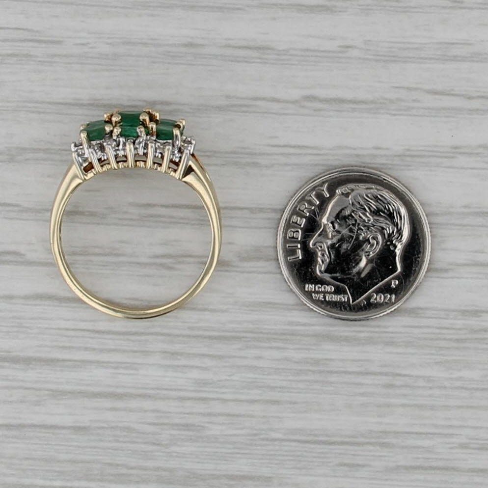 1.14ctw Emerald Diamond Cluster Ring 10k Yellow Gold Size 7 Cocktail