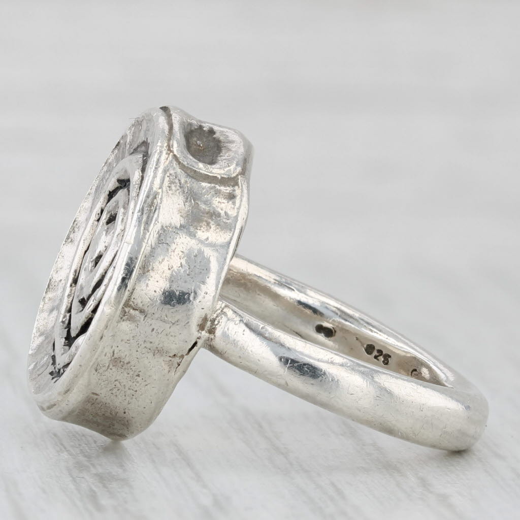Light Gray Swirl Statement Ring Hammered Sterling Silver Size 8.5