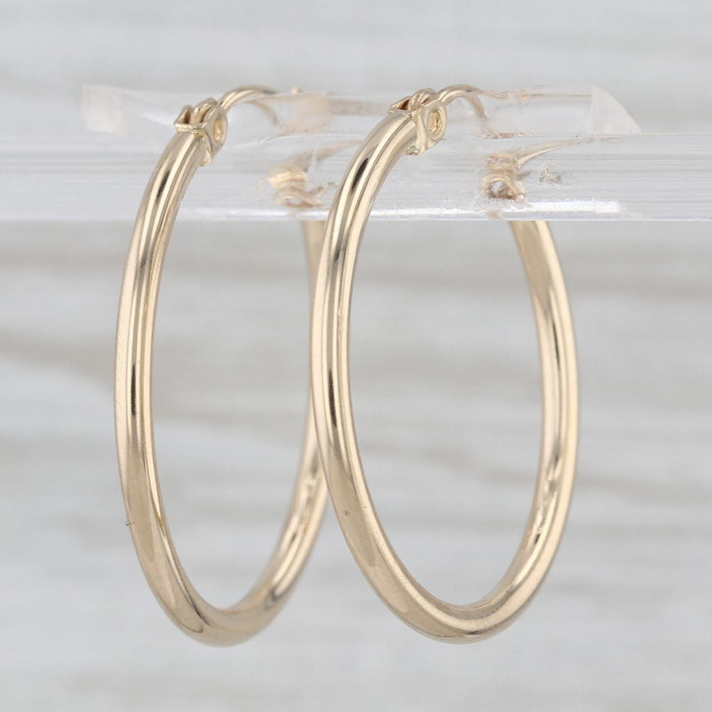 Hoop Earrings 14k Yellow Gold Snap Top Round Hoops 24.3 x 1.7mm