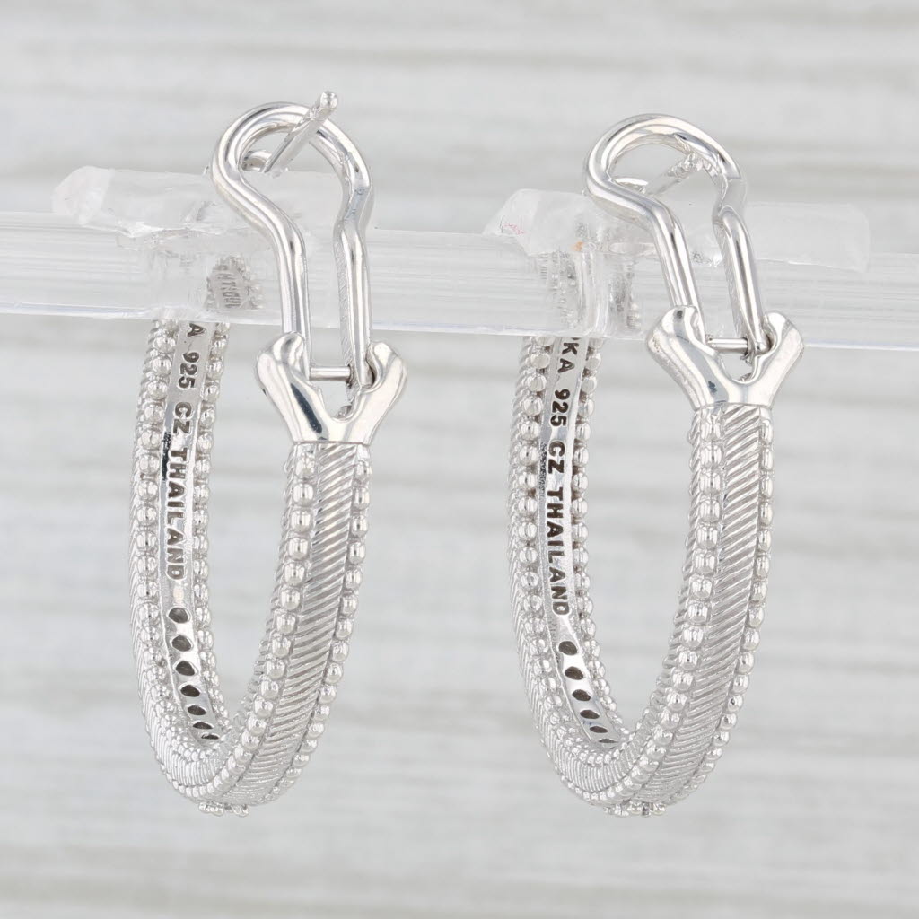 Light Gray Judith Ripka 1ctw Cubic Zirconia Inside Out Hoop Earrings Sterling Silver Hoops