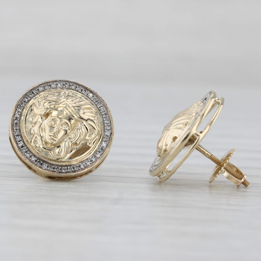 Light Gray 0.14ctw Diamond Medusa Stud Earrings 10k Yellow Gold