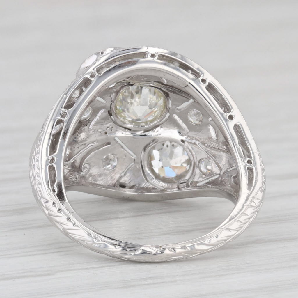 Light Gray Antique 1.66ctw Diamond 3-Stone Ring 18k White Gold Filigree Size 5.5