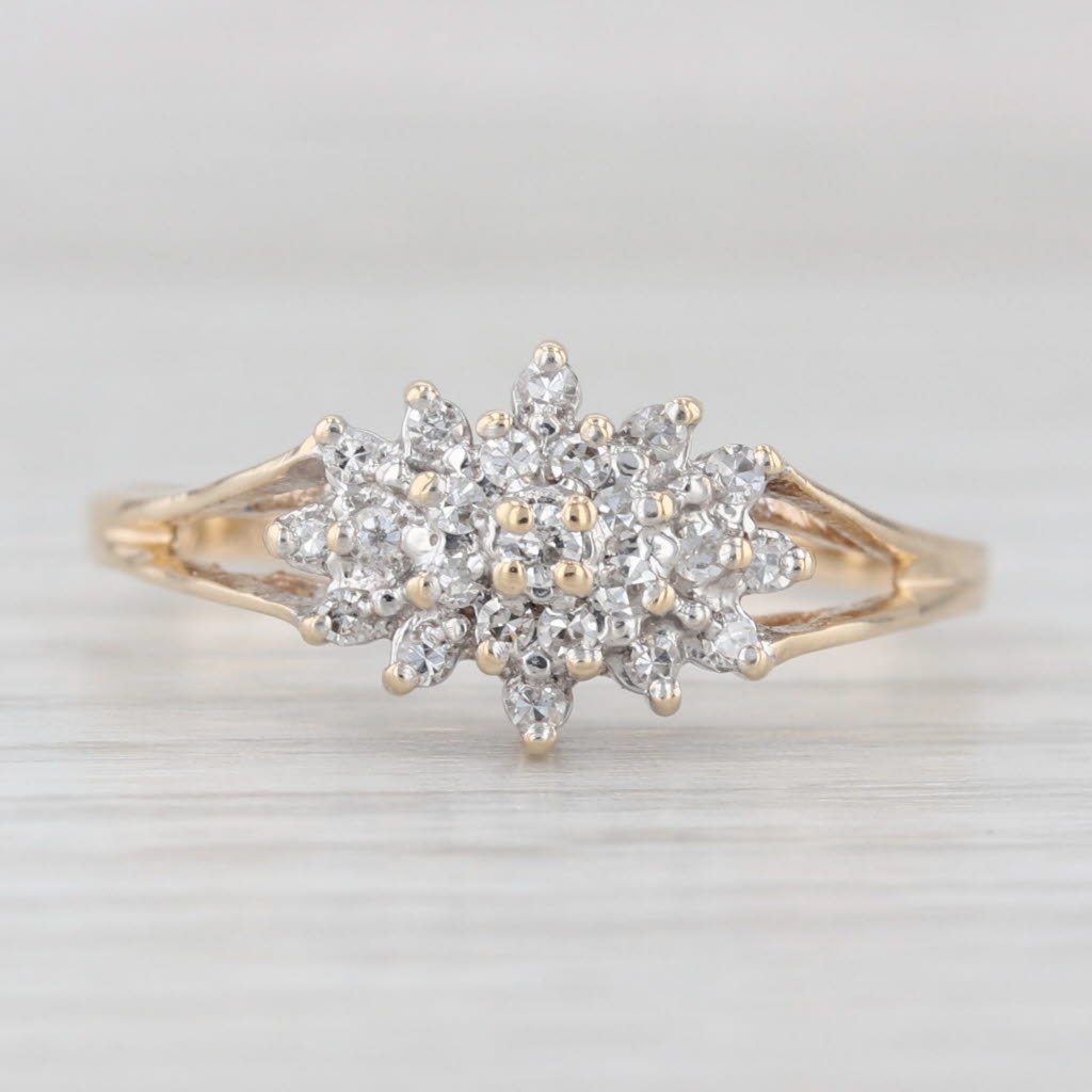 0.24ctw Diamond Flower Cluster Halo Ring 10k Yellow Gold Size 7.25 Engagement