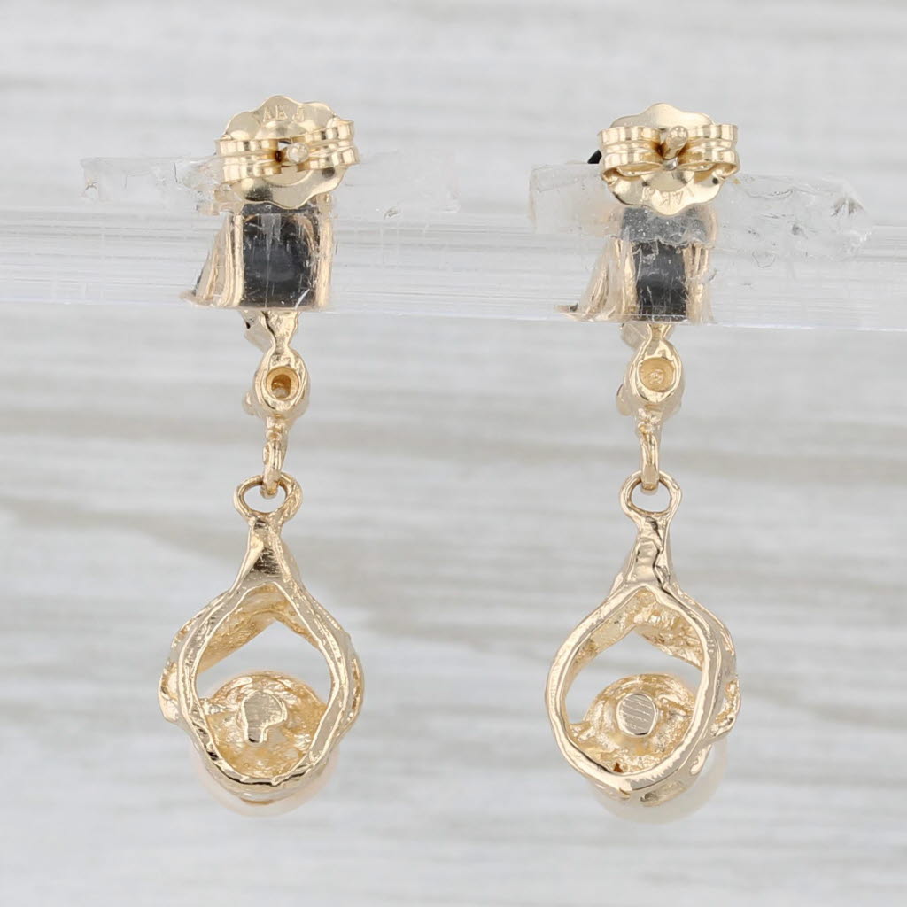 Light Gray Cultured Pearl Diamond Onyx Dangle Earrings 14k Yellow Gold Drops