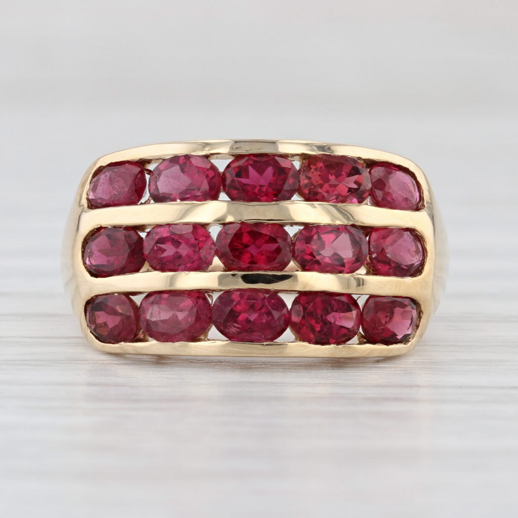2.55ctw 3-Row Rubellite Tourmaline Ring 14k Yellow Gold Size 7