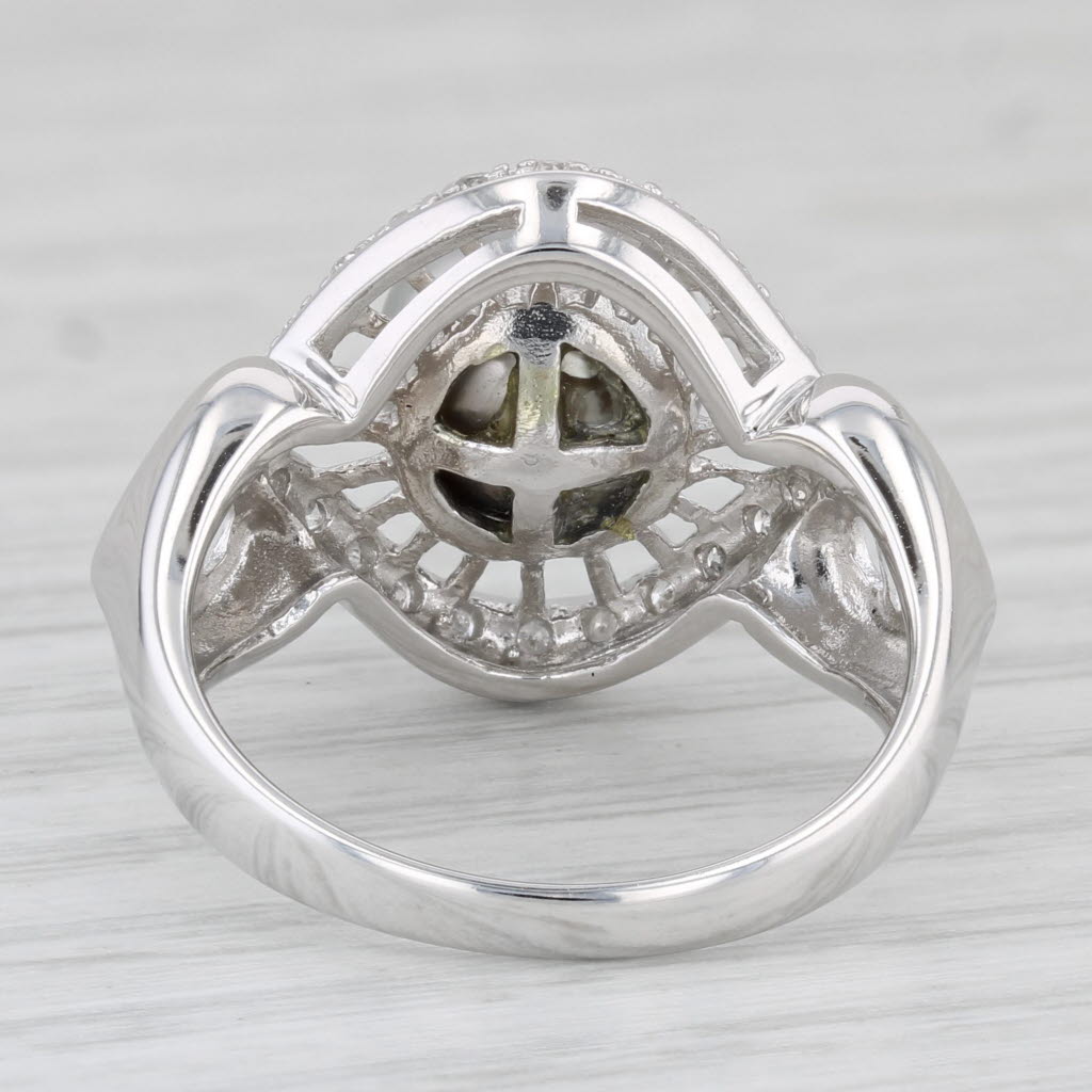 Light Gray Black Cultured Pearl 0.10ctw Diamond Ring 10k White Gold Size 8
