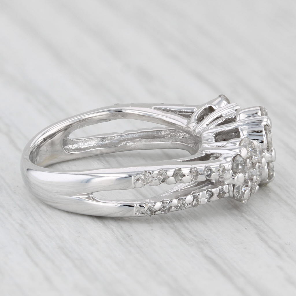 Light Gray 0.90ctw Diamond Clusters Ring 14k White Gold Size 4.25 Engagement