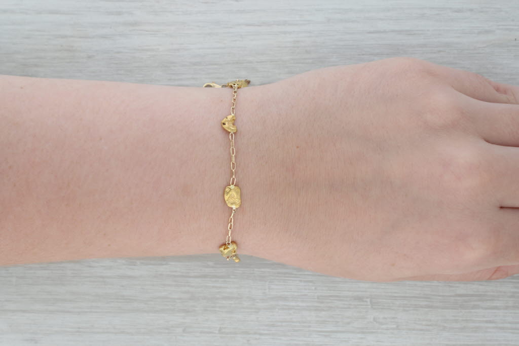 Dark Gray Vintage Nugget Cable Chain Bracelet 14k 23k Yellow Gold 7.5"