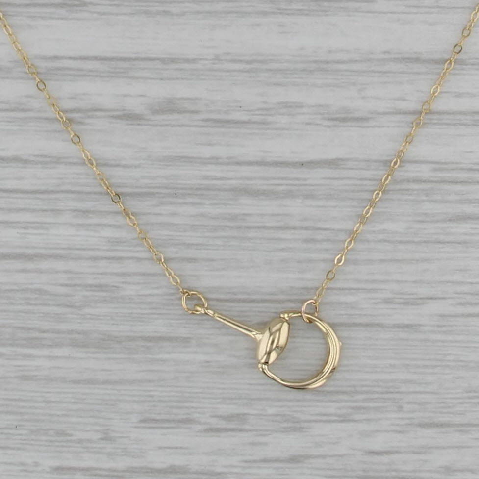 Horse Bit Pendant Necklace 14k Yellow Gold 18" Cable Chain Equestrian