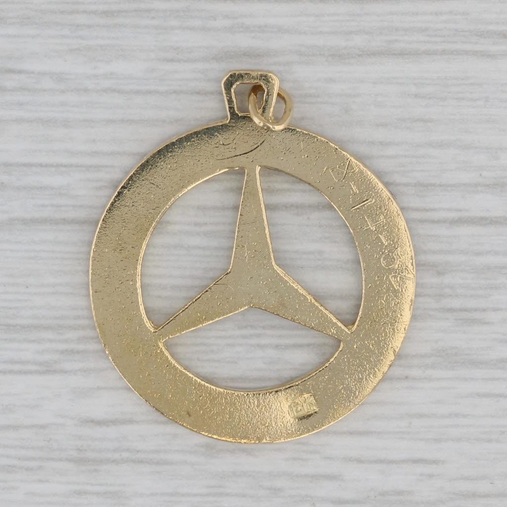 Gray Mercedes Benz Emblem Logo Pendant 18k Yellow Gold Keepsake