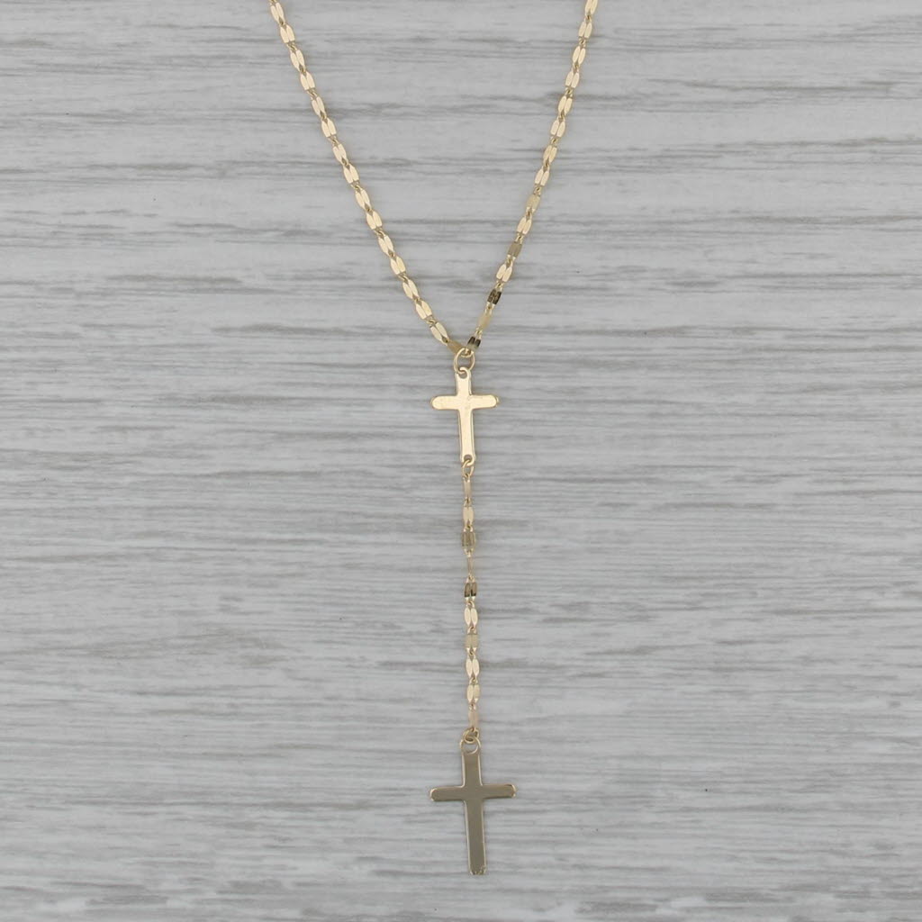 Cross Lariat Necklace 14k Yellow Gold 16" 18" Mirror Chain