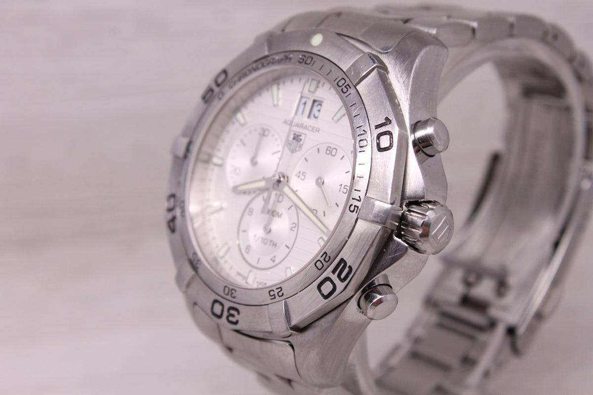 Tag Heuer Aquaracer 44mm Steel Mens Quartz Chronograph Watch w Bracelet CAF101F
