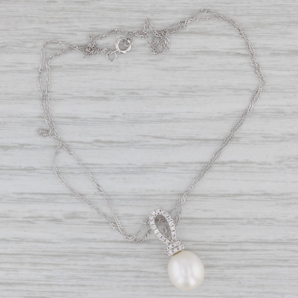 Gray New Cultured Pearl Diamond Pendant Necklace 14k White Gold 18" Singapore Chain