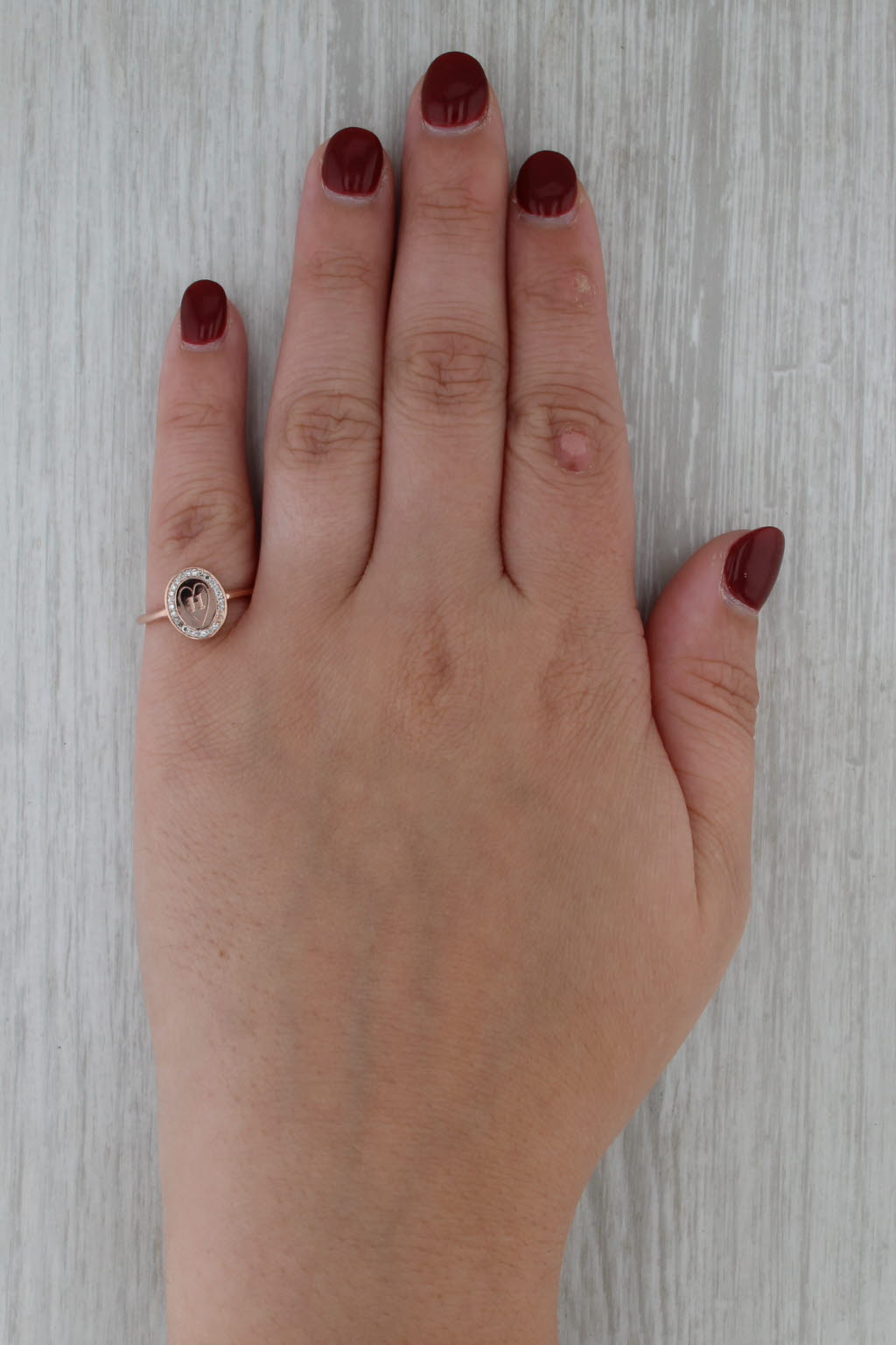 Heart Framed Engraved H Diamond Halo Ring 10k Rose Gold Size 6 Signet