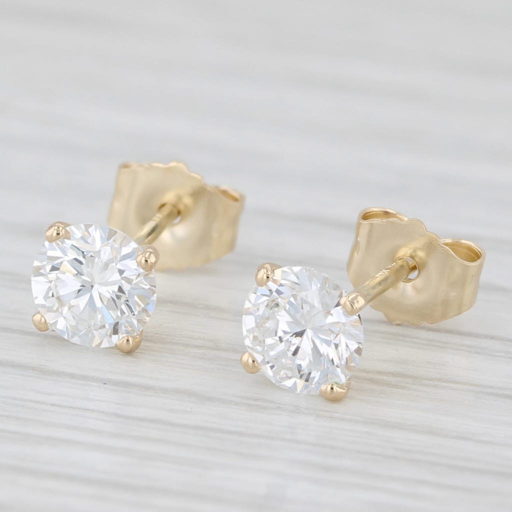 Light Gray New 1ctw Lab Created Diamond Stud Earrings 14k Yellow Gold Round Solitaires