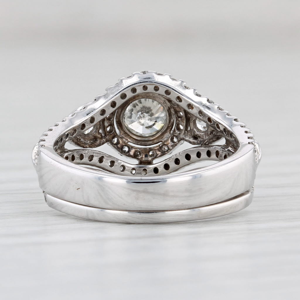 Light Gray 1.02ctw Diamond Halo Engagement Ring Wedding Band Bridal Set 14k White Gold