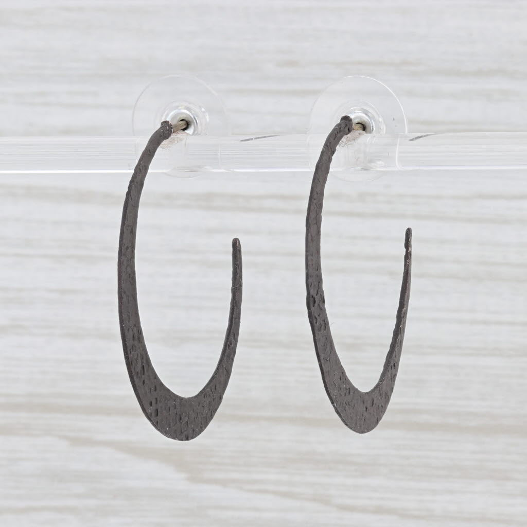 New Nina Wynn Hammered Hoop Earrings Sterling Silver Oxidized Pierced Hoops