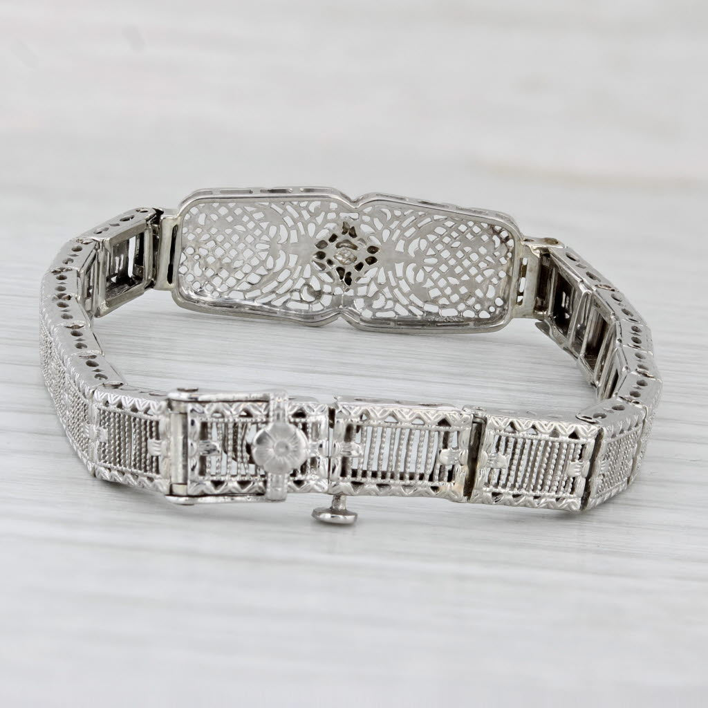 Light Gray Vintage Filigree Diamond Bracelet 10k White Gold 6"