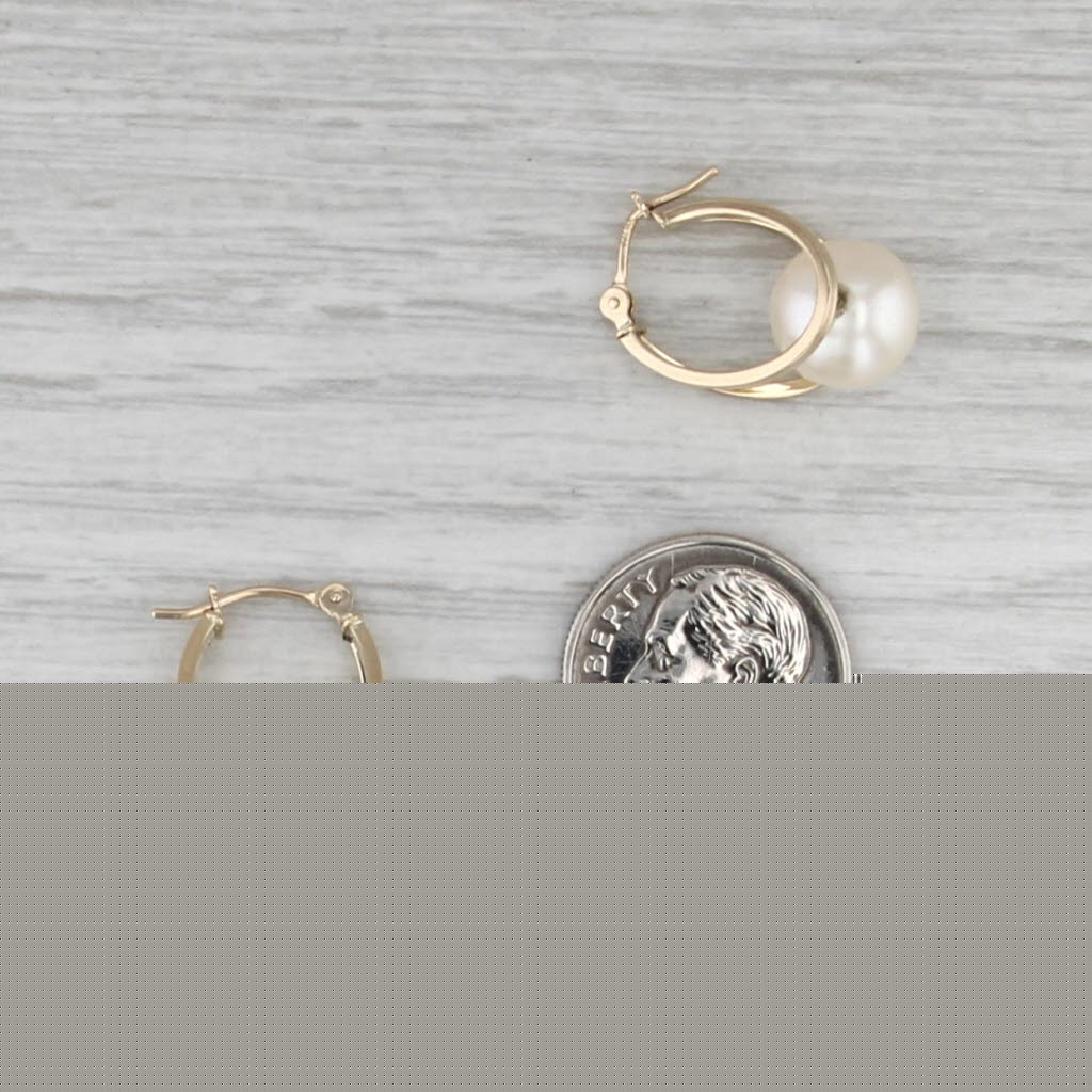 Cultured Pearl Oval Hoop Earrings 14k Yellow Gold Snap Top Hoops