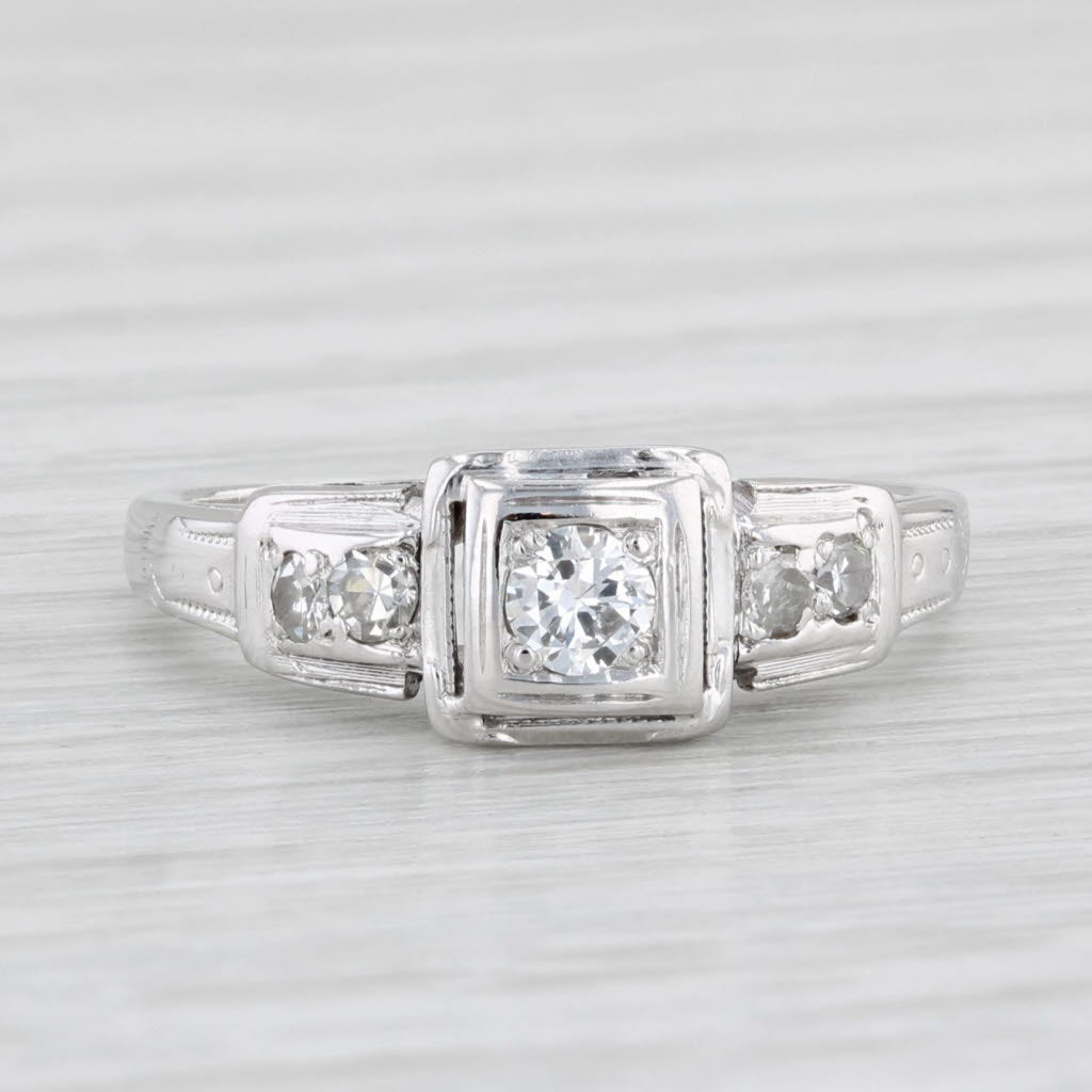 Light Gray 0.18ctw Diamond Engagement Ring 18k White Gold Size 5 Vintage