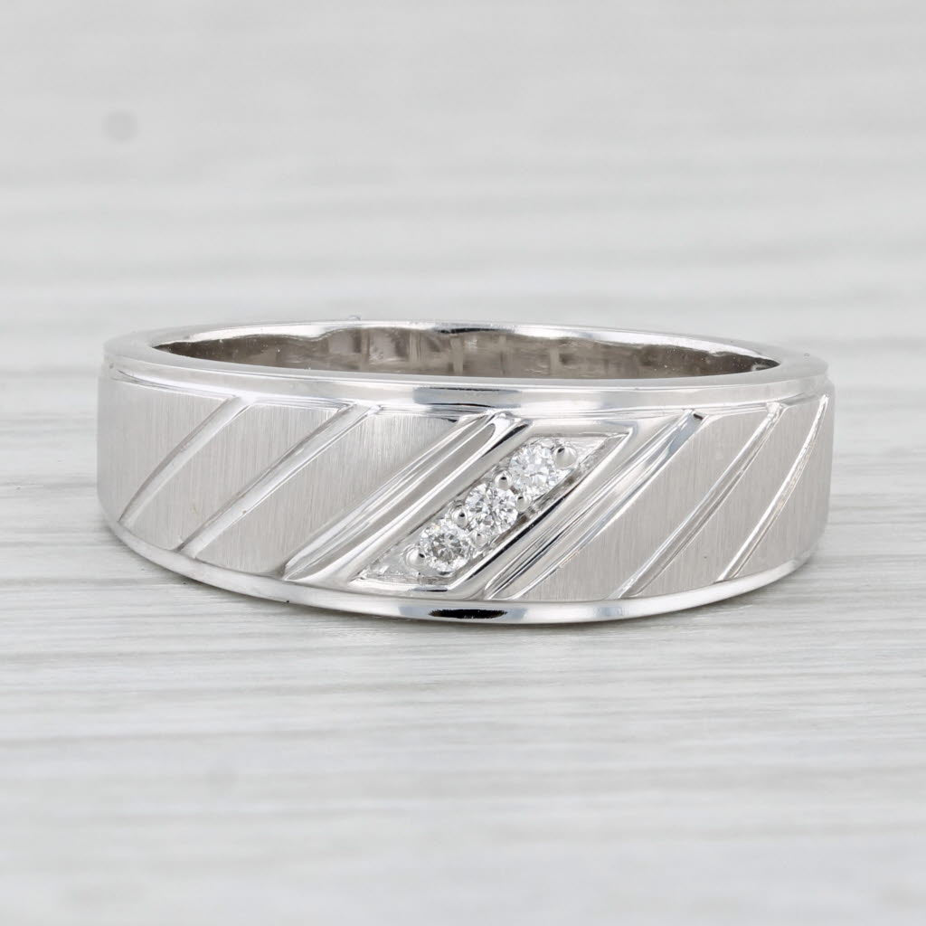 Light Gray Diamond Men's Wedding Band 10k White Gold Ring
