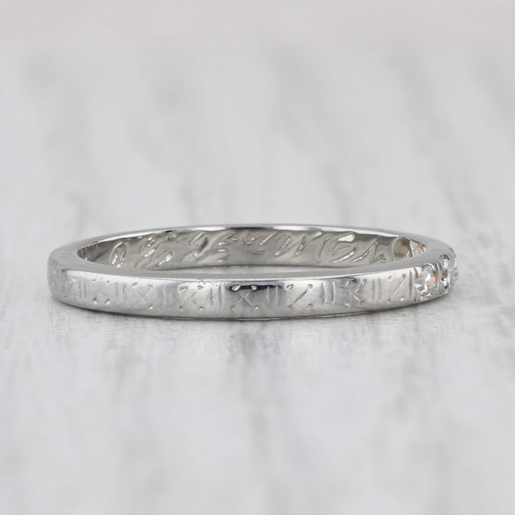 Antique Belais Diamond Wedding Band 18k White Gold Size 6 Stackable Ring