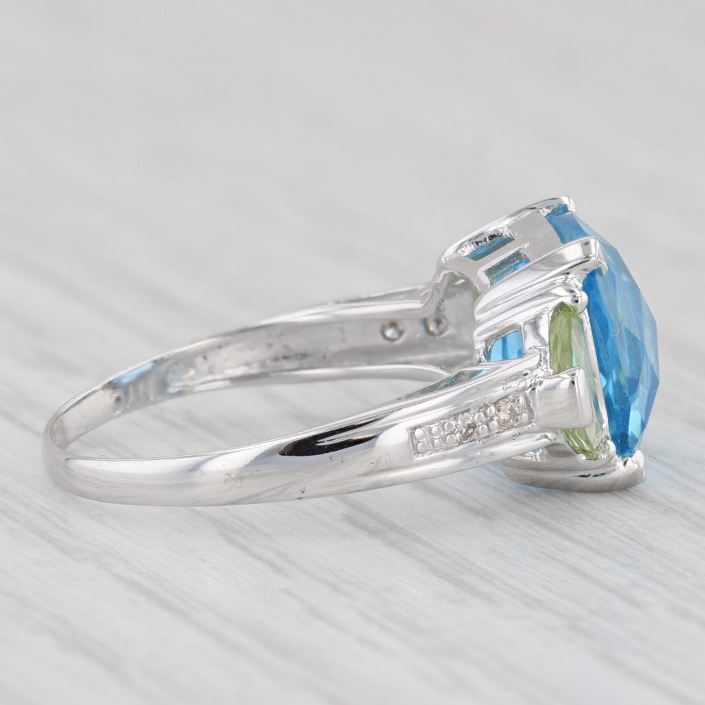 Light Gray 6.50ctw Cushion Blue Topaz Peridot Ring 14k White Gold Size 7