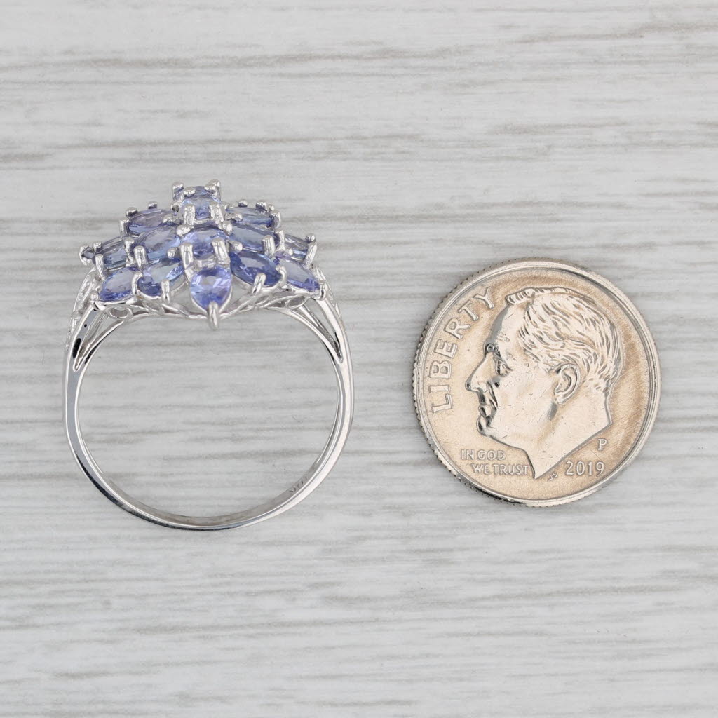 Gray 3.40ctw Tanzanite Cluster Ring 10k White Gold Size 8.25 Cocktail