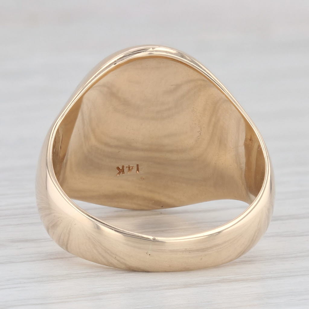 Light Gray Vintage Hand Engraved Coat of Arms Seal Signet Ring 14k Yellow Gold Size 8.75