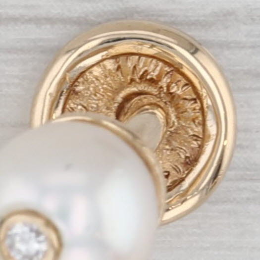 Gray Vintage Cultured Pearl Diamond Shirt Studs 14k Yellow Gold Suit Accessories