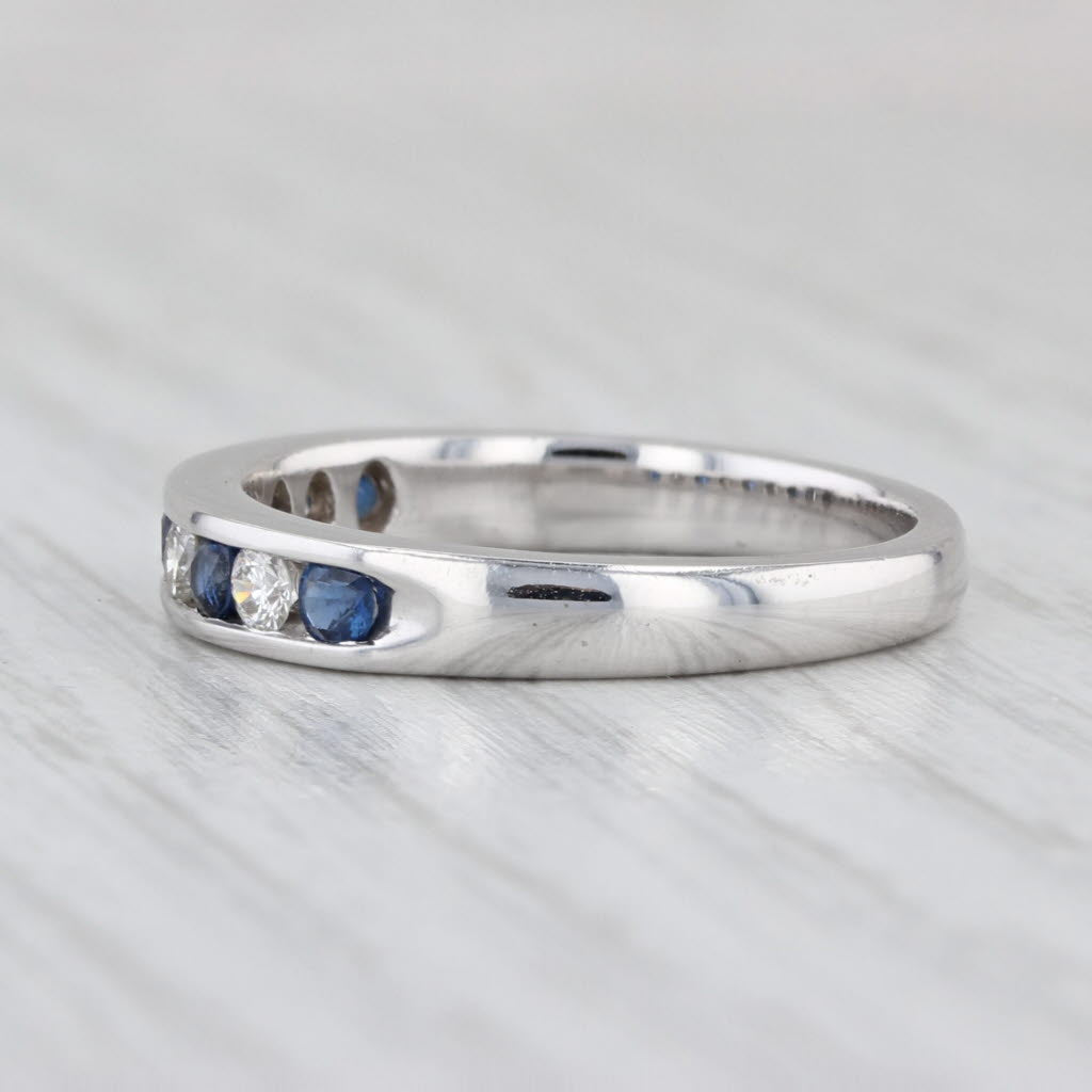 0.57ctw Blue Sapphire Diamond Wedding Band 14k White Gold Sz 8.25 Stackable Ring