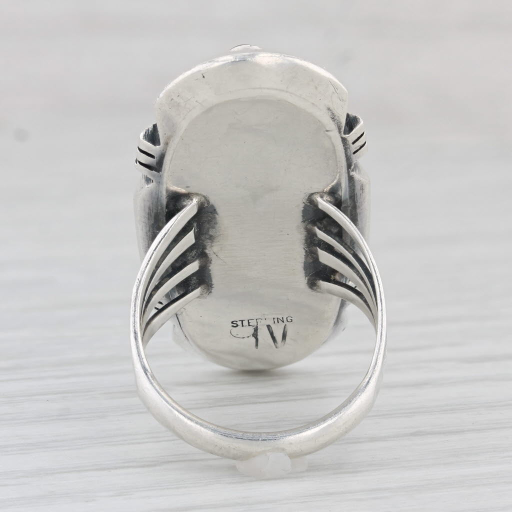 Light Gray Vintage Native American Onyx Ring Sterling Silver Size 6.5 Statement