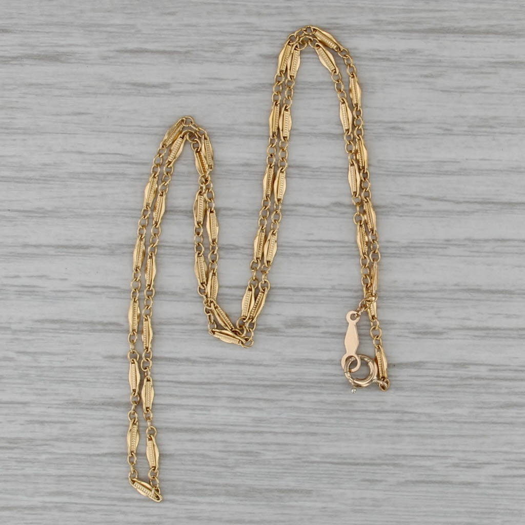 Marquise Bar Link Chain Necklace 14k Yellow Gold 16" 1.8mm