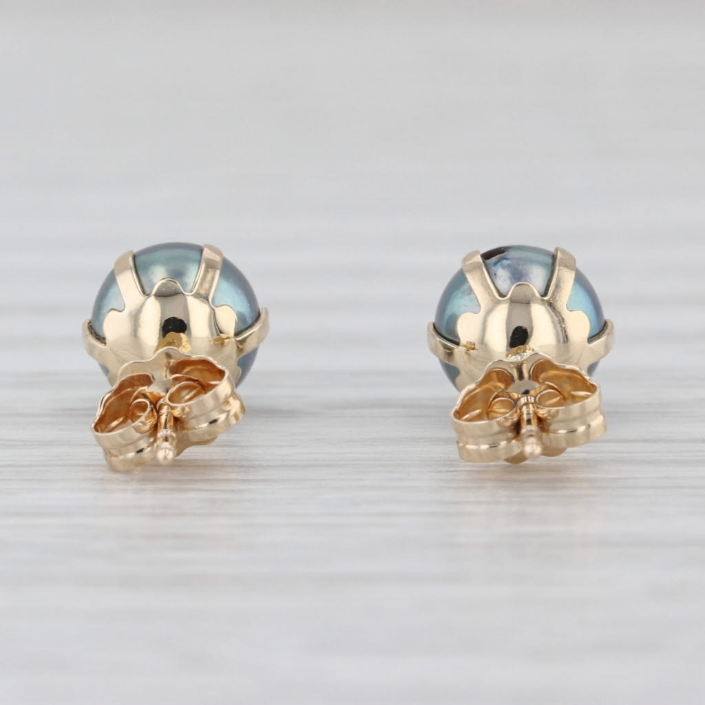 6.4mm Black Cultured Pearl Solitaire Stud Earrings 14k Yellow Gold Studs