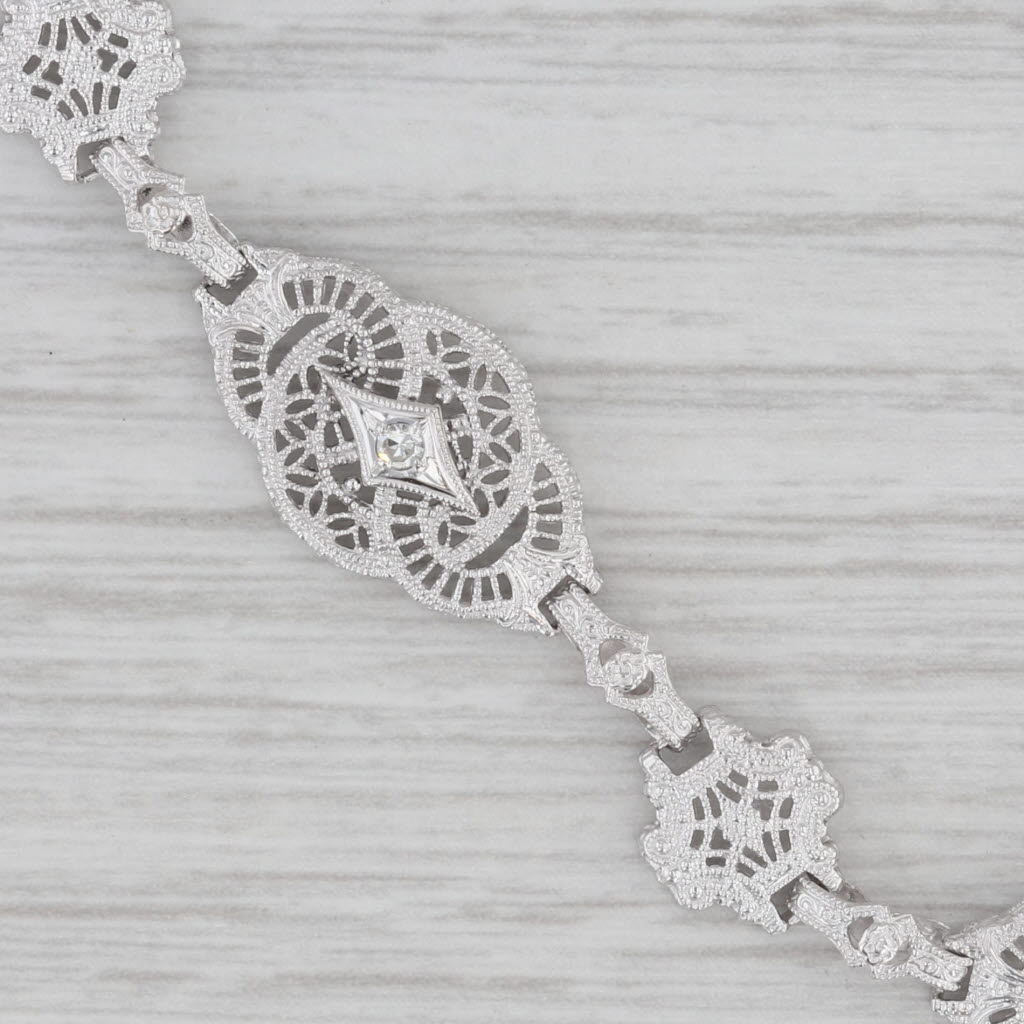 Gray Art Deco Filigree Diamond Accented Bracelet 10k White Gold 7.25"