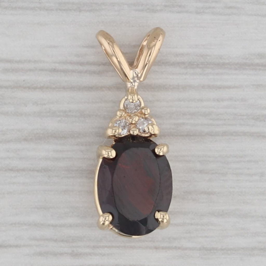Gray 1.29ctw Garnet Diamond Pendant 10k Yellow Gold Small Drop