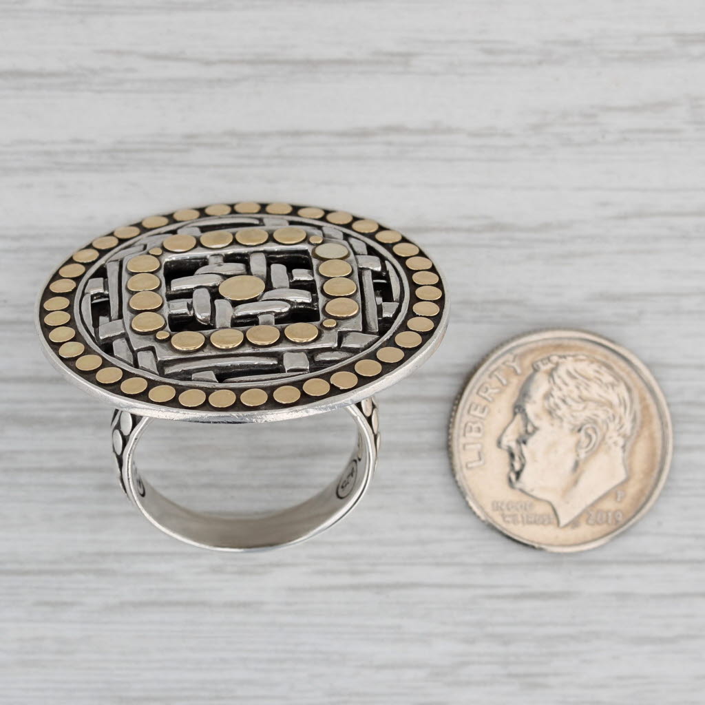Gray John Hardy Lattice Work Ring Sterling Silver 18k Gold Size 7.25 Statement