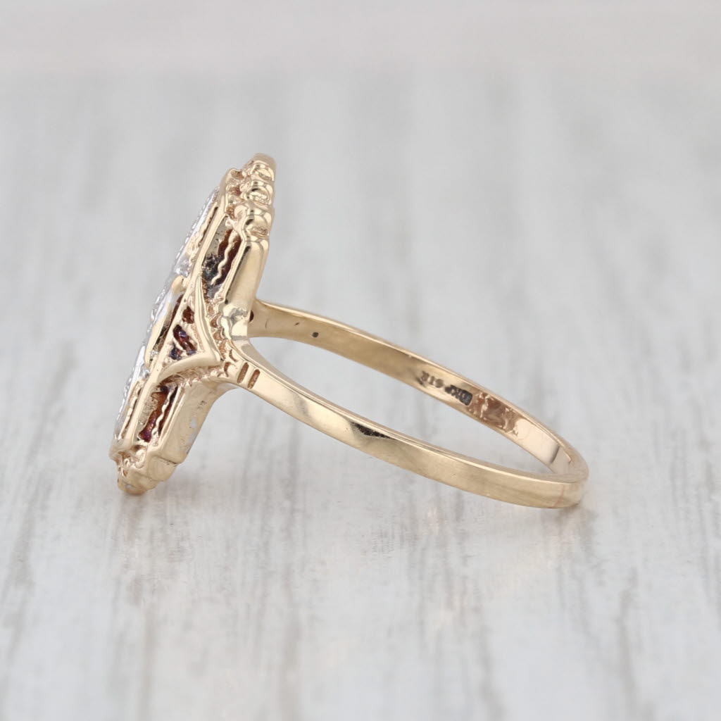 Vintage Diamond Filigree Ring 10k White Yellow Gold Size 6.5