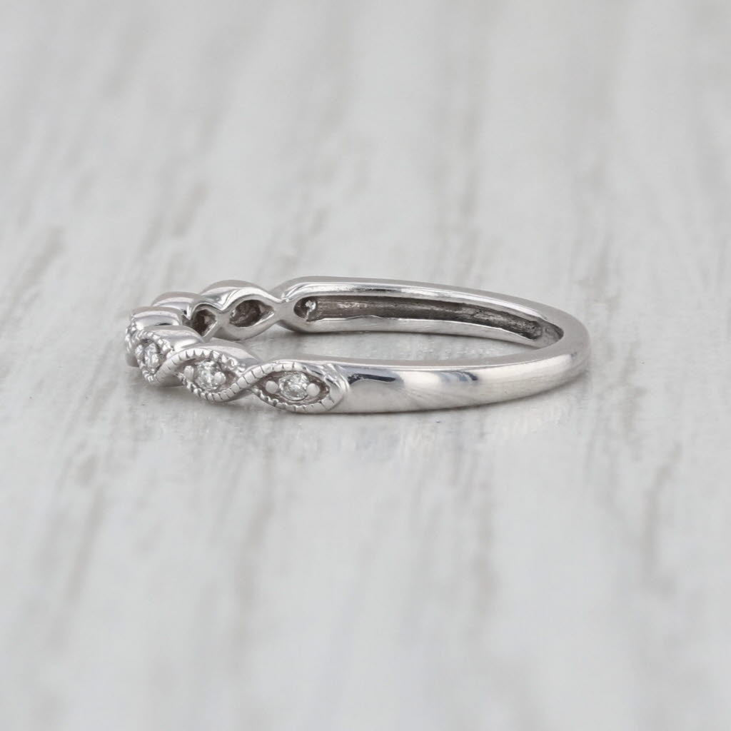 Woven Diamond Stackable Ring 10k White Gold Wedding Band Size 3.25