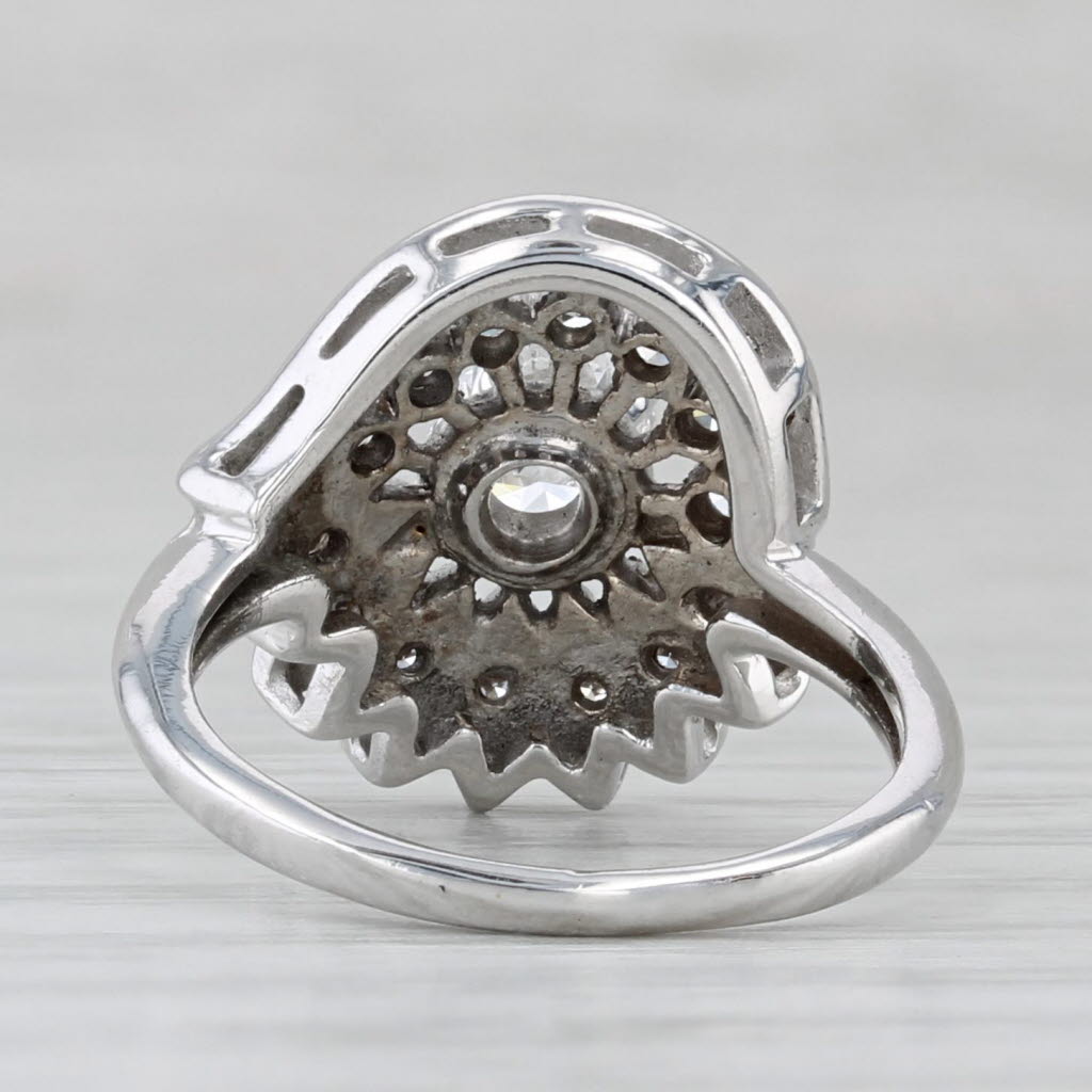 Light Gray Vintage 0.64ctw Round Diamond Flower Engagement Ring 14k White Gold Size 4