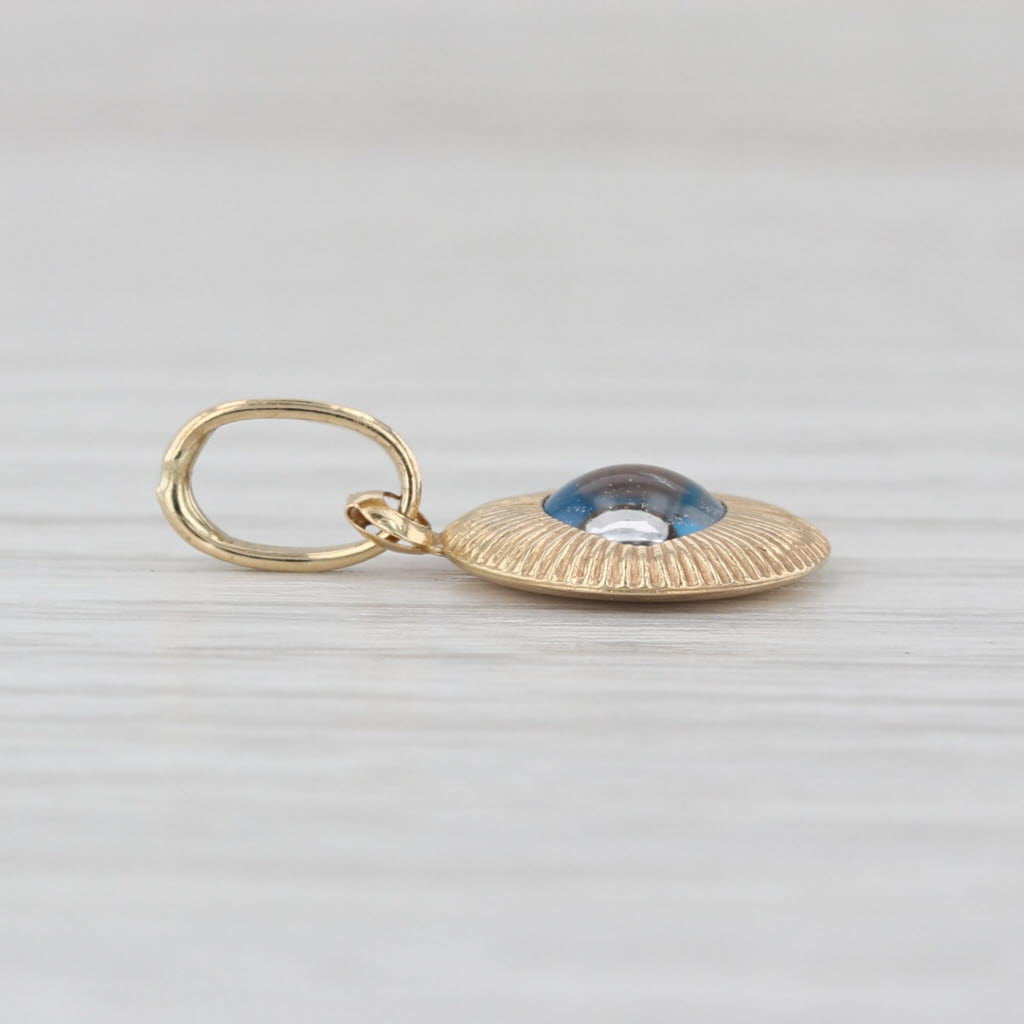 Glass All Seeing Eye of Deity Pendant 18k Yellow Gold Small Charm