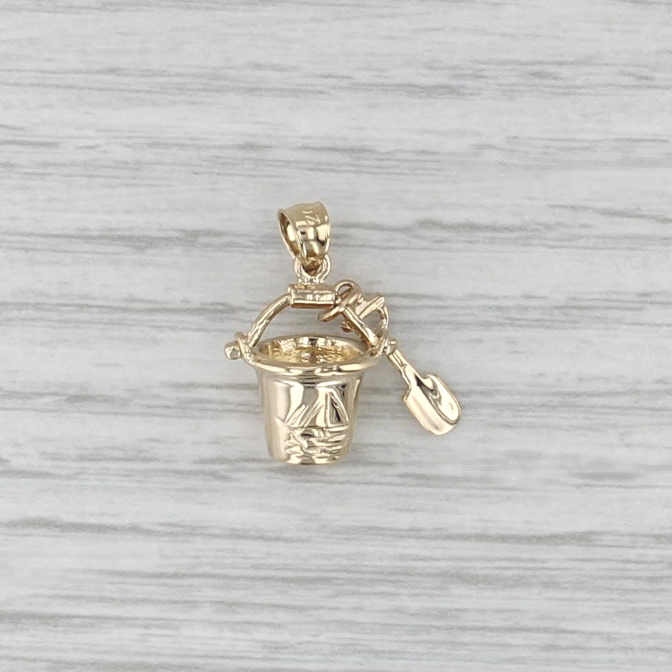 Sand Bucket & Shovel Pendant 14k Yellow Gold Small Charm Beach Nautical Jewelry