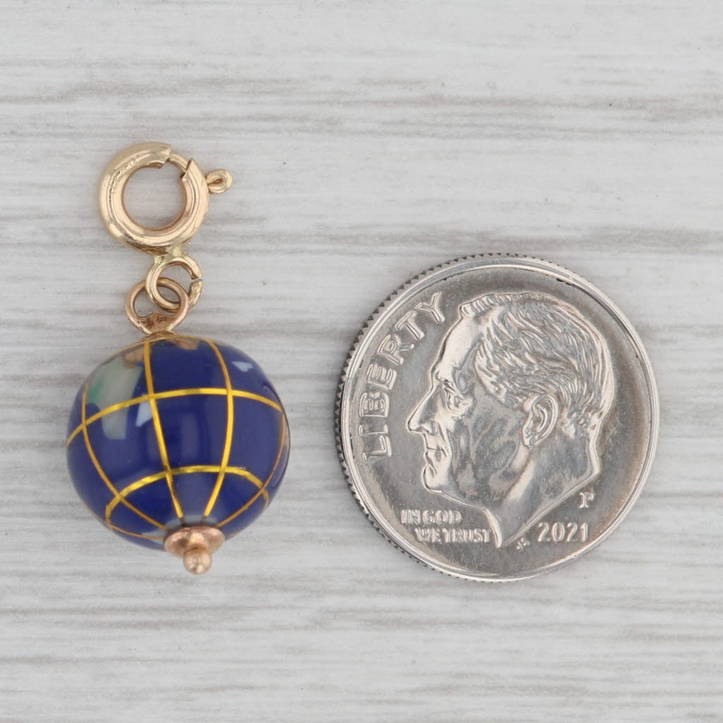 Gray Multi-Stone Mosaic Globe Charm 14k Yellow Gold Clasp Bail Pendant