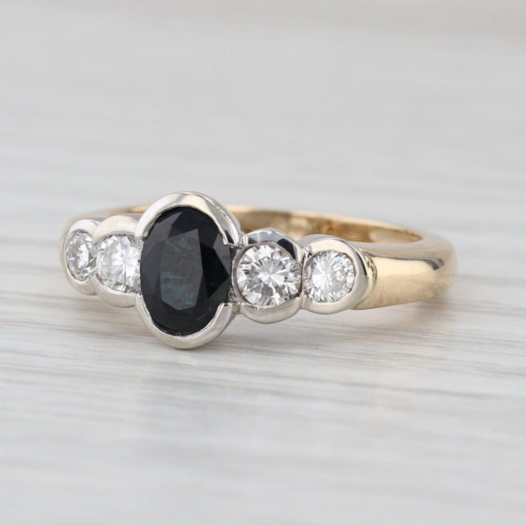 1.60ctw Oval Blue Sapphire Diamond Ring 14k White Gold Size 6.75 Engagement