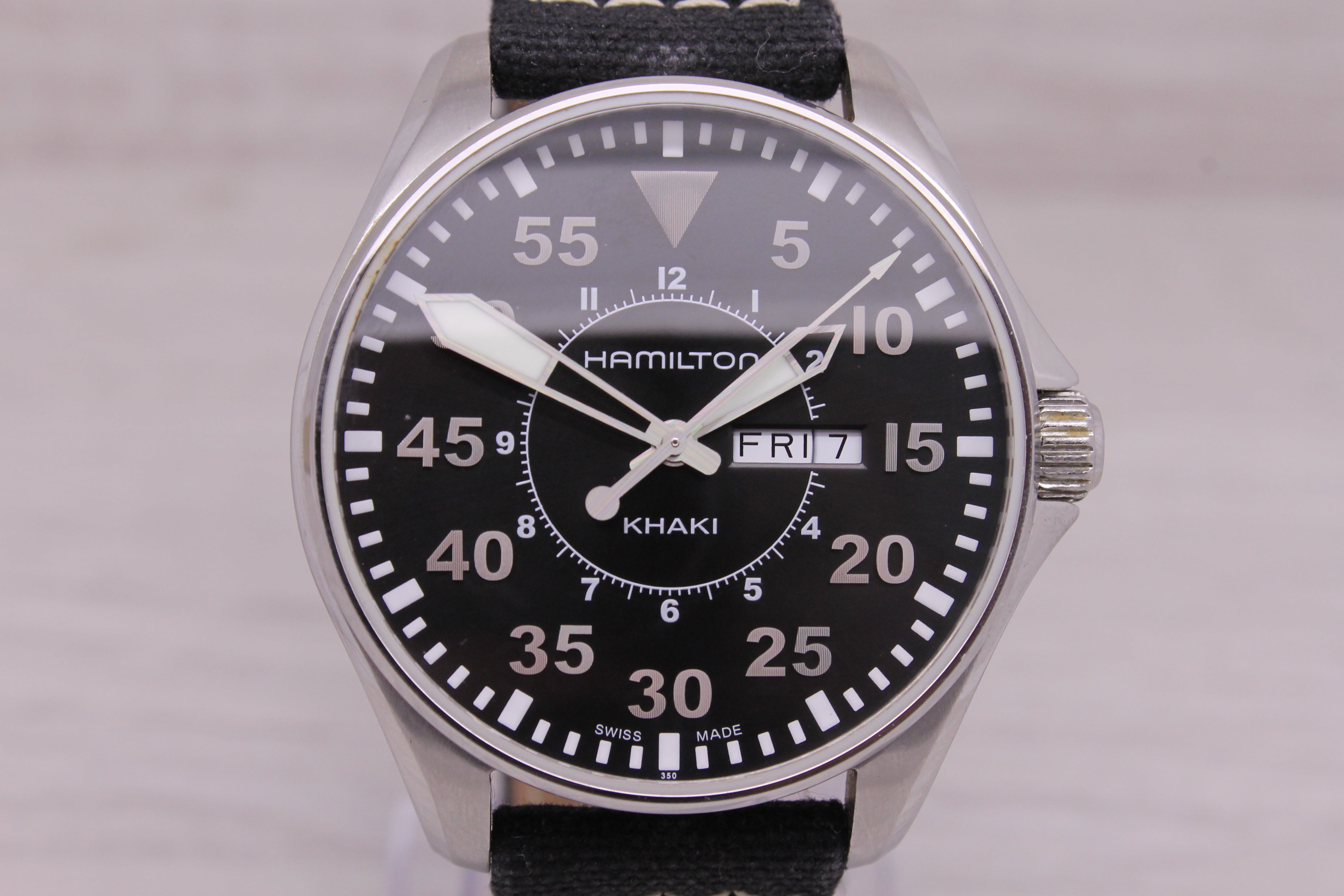 Dark Gray Hamilton Khaki Men’s 43mm Steel Pilots Quartz Watch Day/Date H64110 w Box